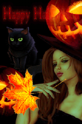 Czarownica z czarnym kotem szczęśliwego Halloween